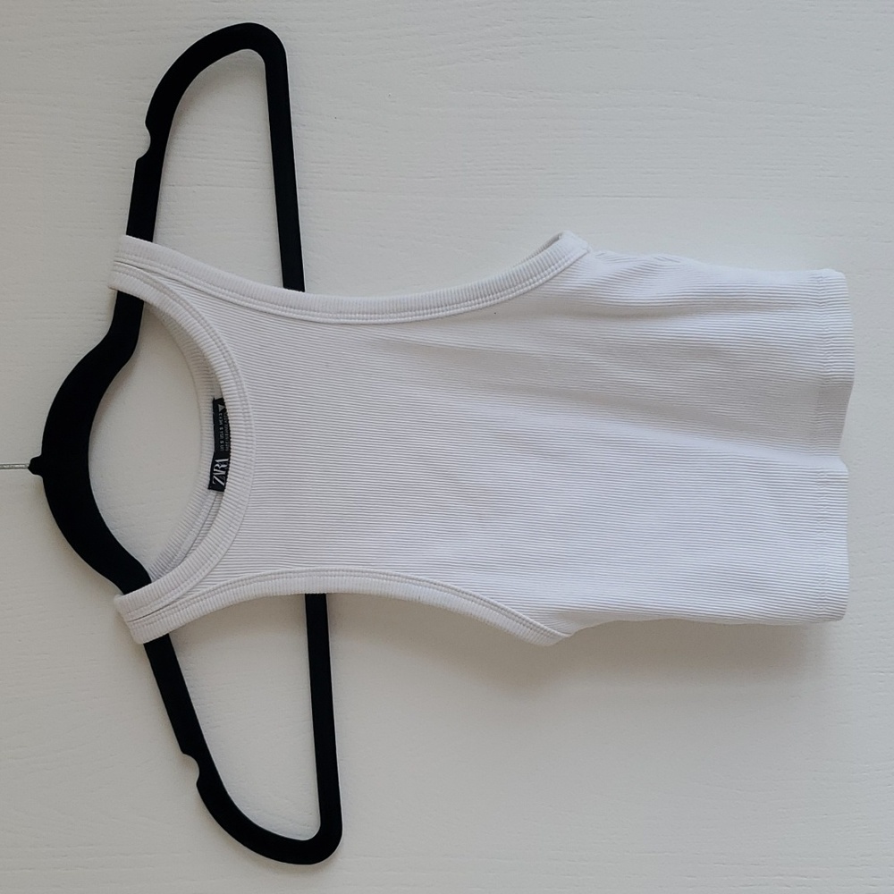 White Zara cropped rib tank